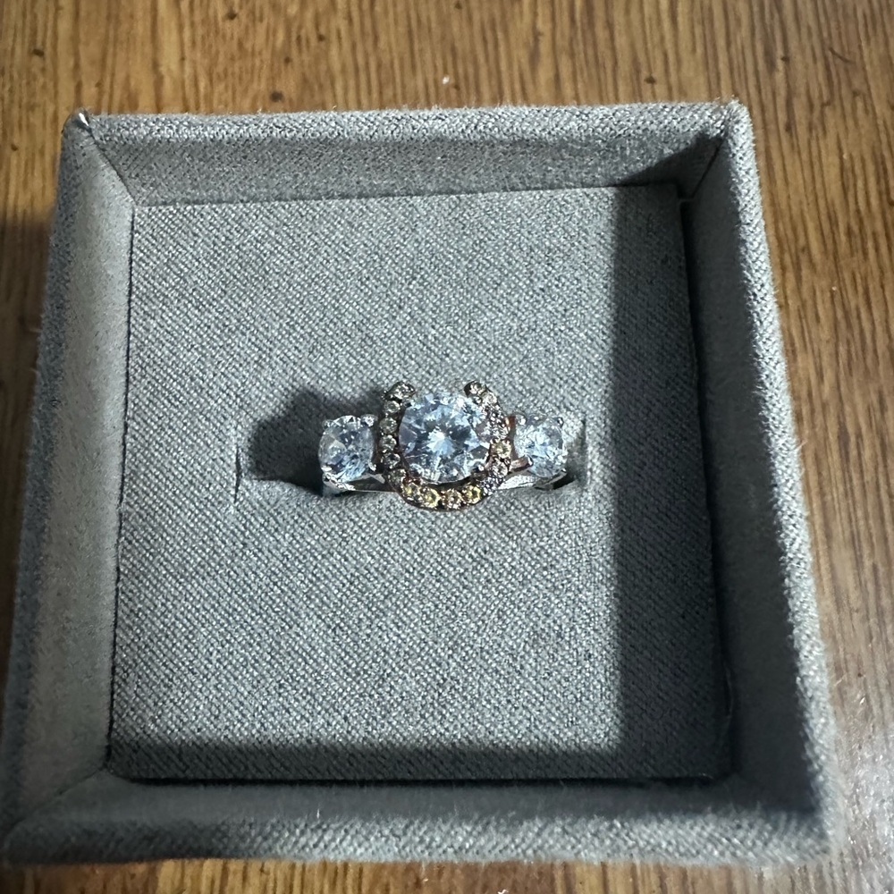 Three-Stone Cubic Zirconia Ring with Gold Accent - White- similar to Kelly Herd